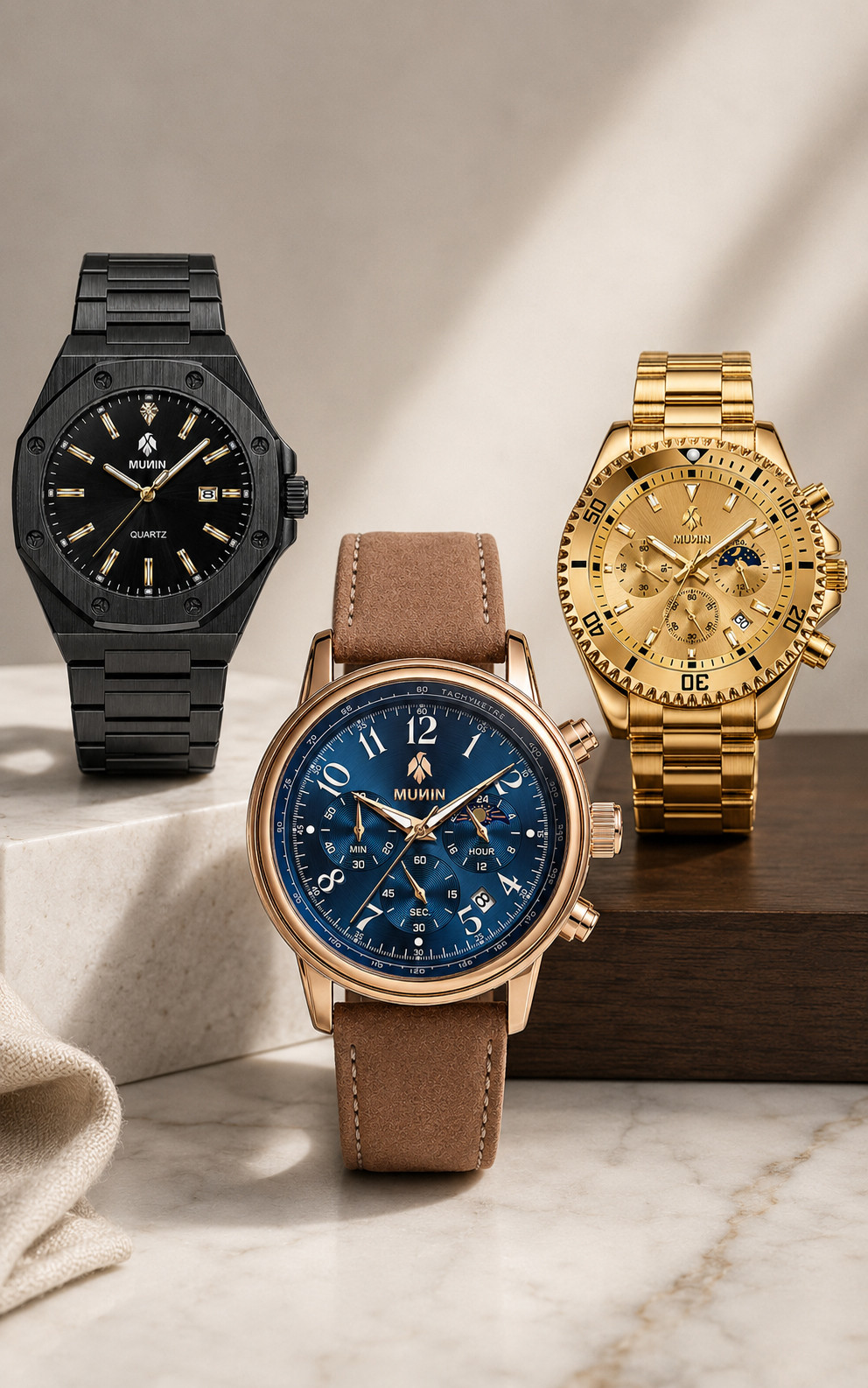 Relojes MUNIN de dise&ntilde;o premium en showcase editorial