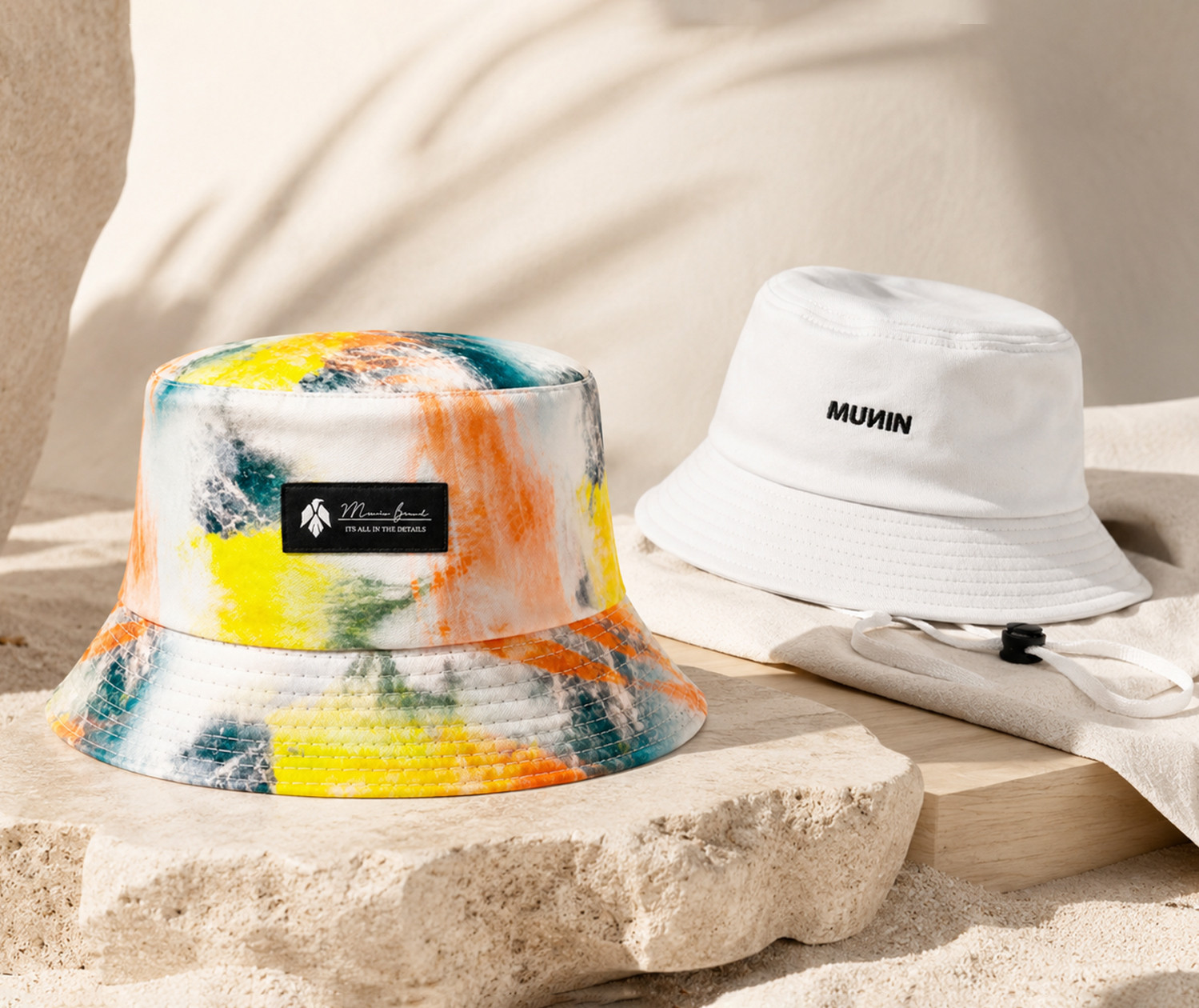 Bucket hats MUNIN en showcase editorial de producto